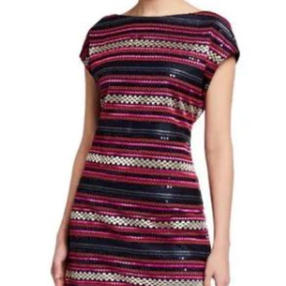 Trina Turk Breene Multi Color Sequin Stripe Shift Dress Size 4 NWT